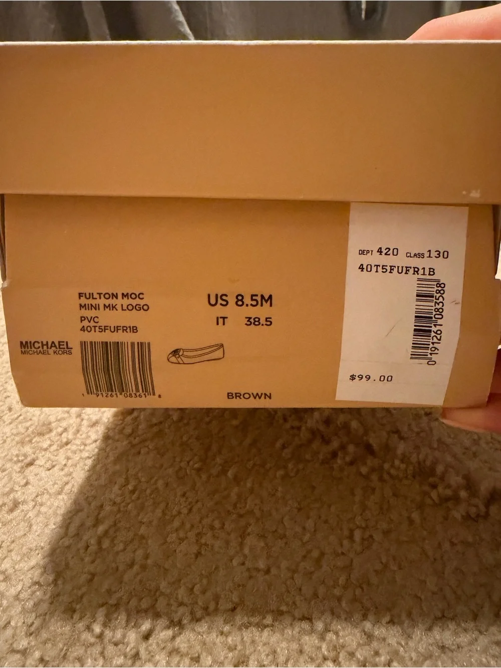 Michael Kors Dark Brown Logo MK Round-Toe Ballet Flats with Gold Hardware